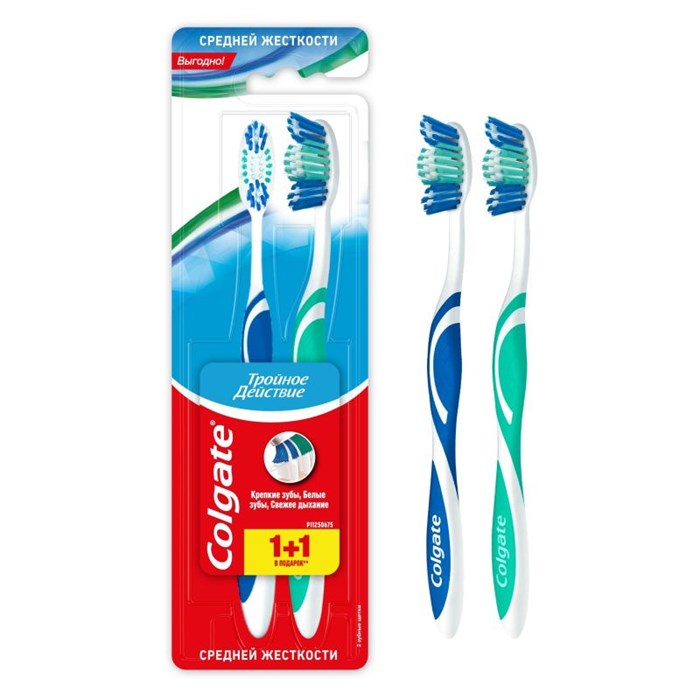 Зубная щетка Colgate Тройное действие 1+1 средняя 4045 - фото 9175