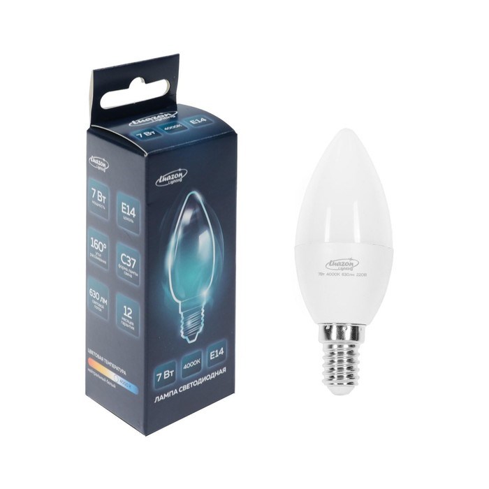 Лампа светодиодная Luazon Lighting, 7Вт, E14, C37, 630Лм, 4000К, дневной свет 4087 - фото 9281