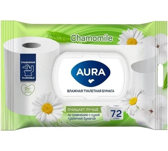 Влажная туалетная бумага Aura, 72шт 4405